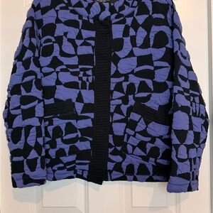 Elegant Black and Purple Abstract Quilted Jacket